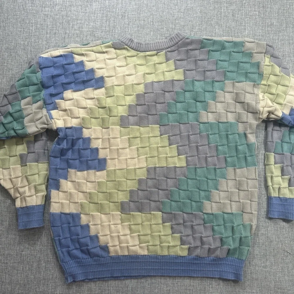 Vtg Tundra Canada Sweater M Geometric 3D Knit Multicolor Mens Cosby Hip Hop - Picture 8 of 9